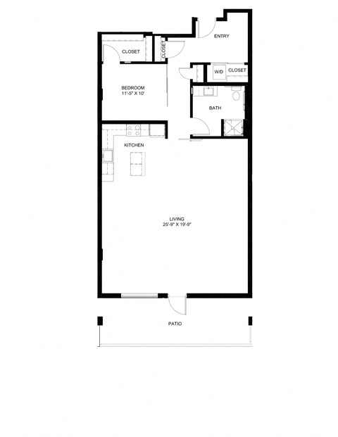 Floor plan for 1 bed, 1 bath, 1249 sqft